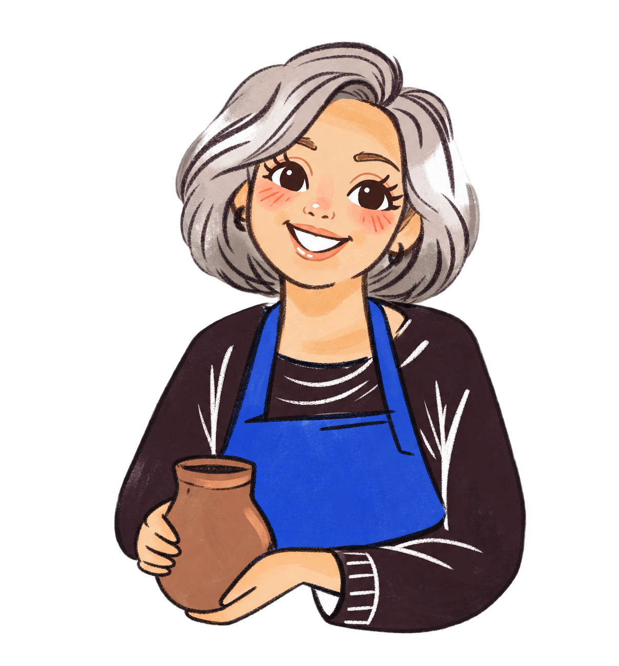 The Clay Lady holding a handmade pot